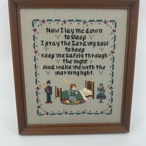 Handcrafted Needlepoint Prayer Art in Wooden Frame